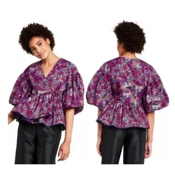 Kika Vargas For Target Colorful Purple Floral Balloon Sleeve Wrap Blouse Size 3X - Picture 1 of 10